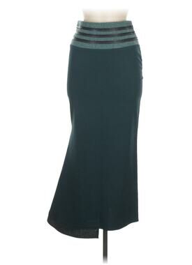 Pier Antonio Gaspari Womens Skirt Wool Leather Green Asymmetrical 6